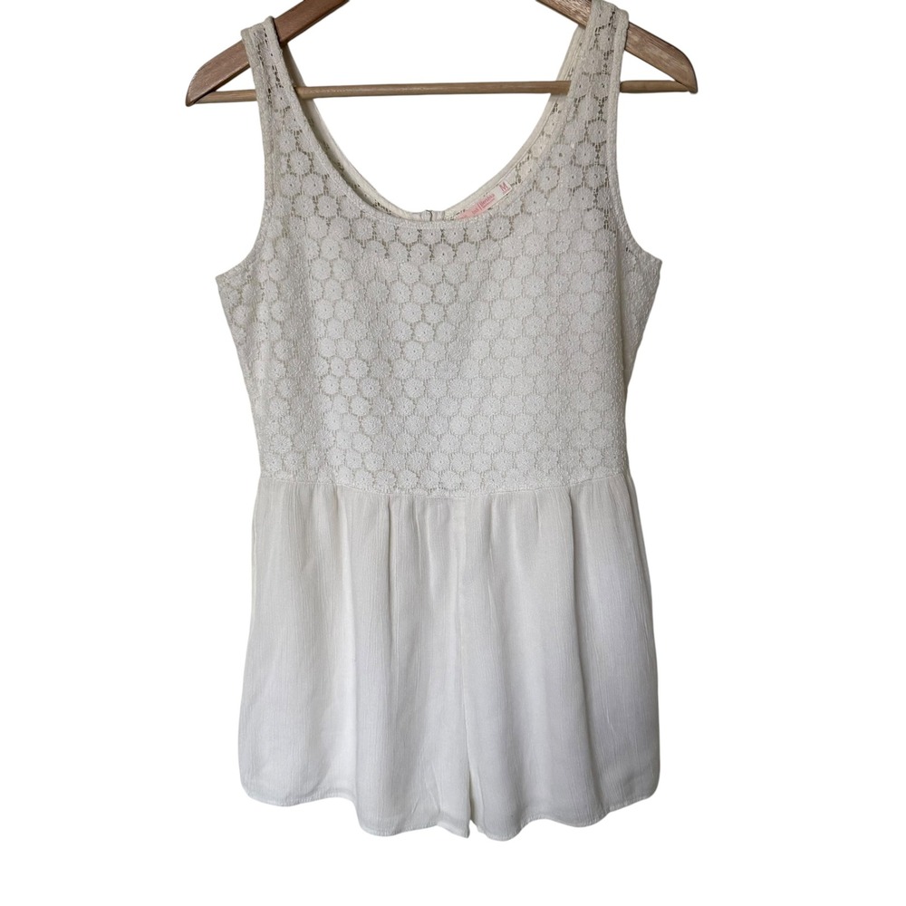 Bershka Romper Women Medium White Excellent Lace Boho Sleeveless Sunsuit